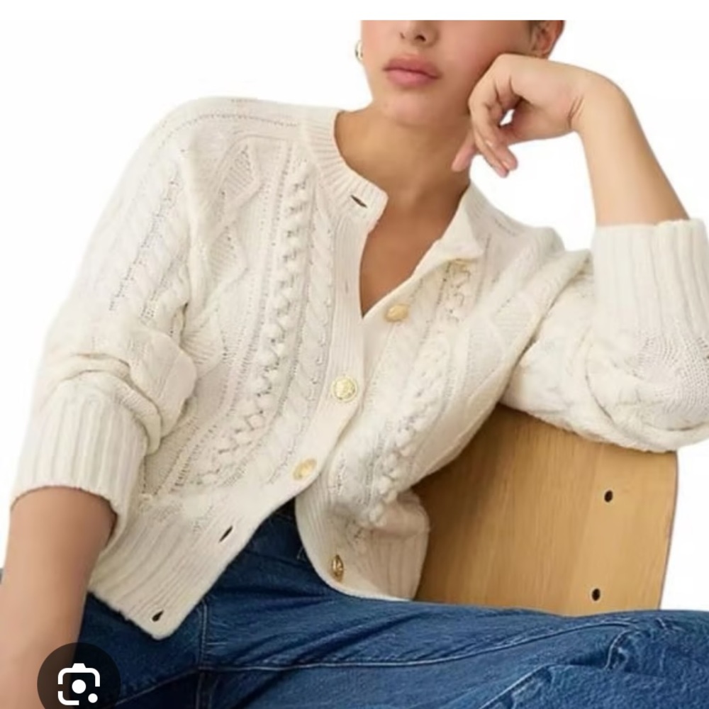 J. Crew Women's White Cable Knit Cardigan